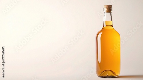 Isolated Bottle of Golden Apple Cider Vinegar on a Clean White Background, Ideal for Health and Wellness Promotions, Culinary Uses, or Educational Purposes