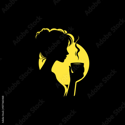 woman drink cup of coffee silhouette vector
