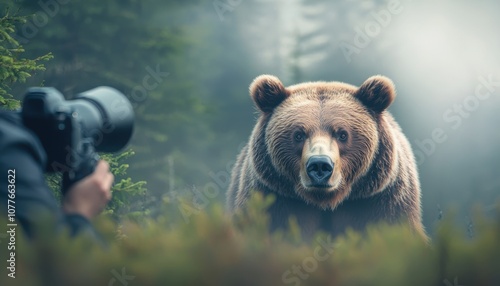 A captivating encounter with a wild bear in its natural habitat, showcasing the beauty of nature and wildlife photography. photo