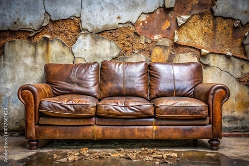 Broken leather texture on sofa with forced perspective