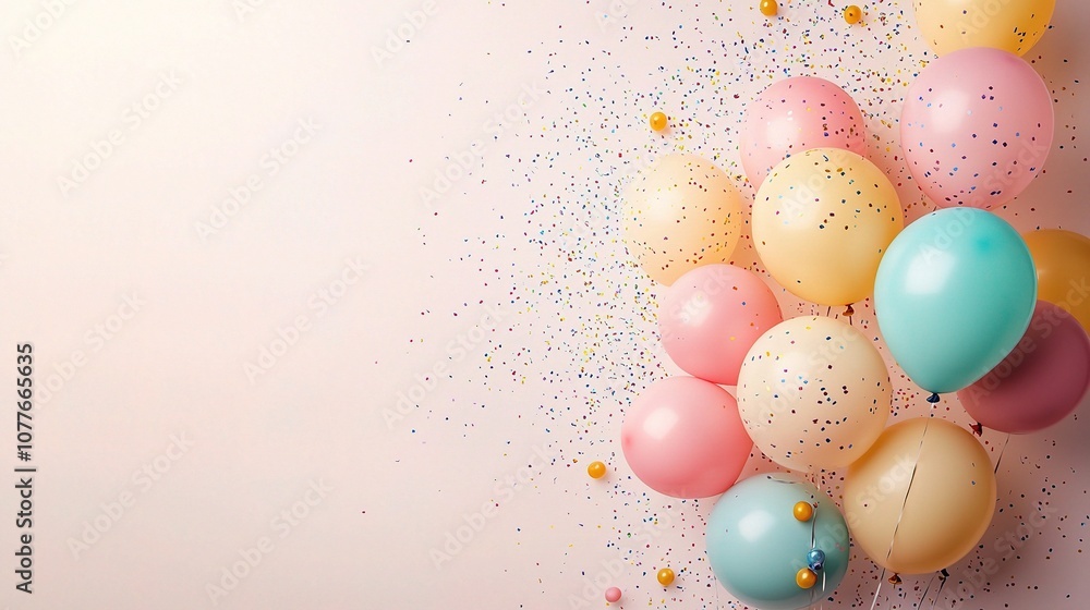 Colorful Birthday Balloons with Confetti on a Light Background Ideal for Celebration Themes and Party Decorations Colorful Birthday Balloons with Confetti on a Light Background Ideal for Celebration Themes and Party Decorations