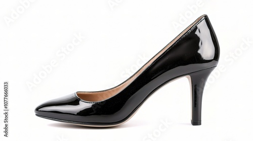 Elegant Black High Heel Shoe Isolated on White Background, Perfect for Fashion, Footwear, and Retail Themes in Stock Photography