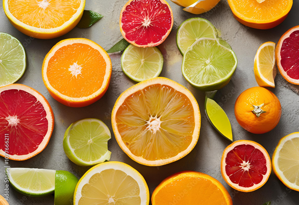 Obraz premium Colorful Citrus Slices on Stone Background