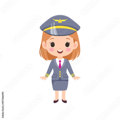Pilot Cute Worker Work Job Profession Professional Occupation Cartoon Character
