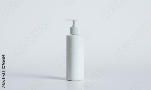 plain white mockup bottle for facial cleanser on white background, showcasing minimalist design. Ideal for product presentations and advertising