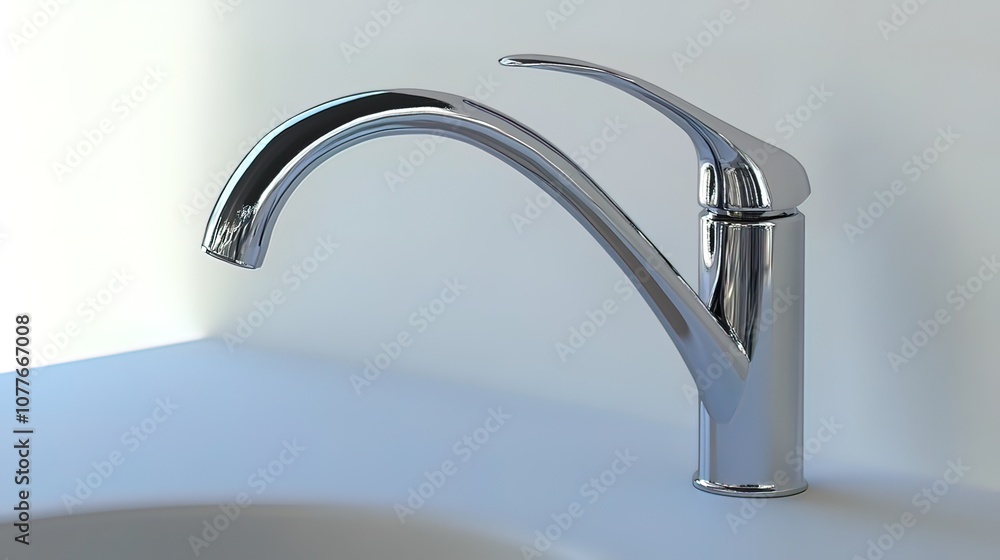 Modern chrome faucet on a white sink. Modern chrome faucet on a white sink.