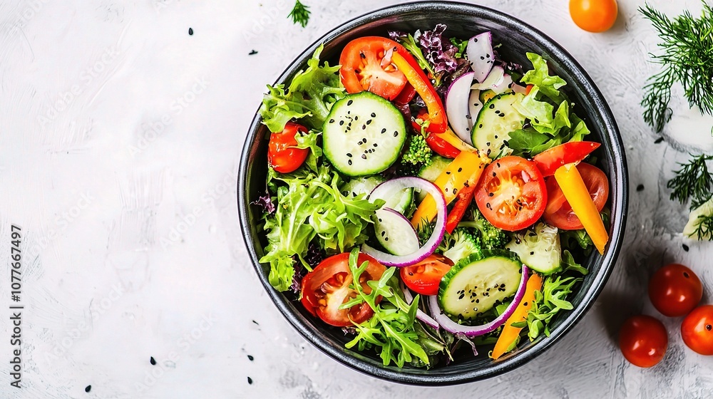 Fresh and Vibrant Salad Bowl Featuring Colorful Vegetables and Greens on a Light Background, Perfect for Healthy Eating and Culinary Inspiration Fresh and Vibrant Salad Bowl Featuring Colorful Vegetables and Greens on a Light Background, Perfect for Healthy Eating and Culinary Inspiration