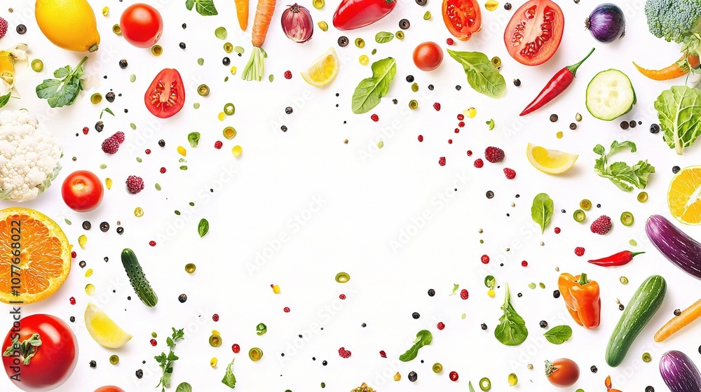Bright, Colorful Array of Fresh Vegetables and Fruits in a Panorama Style Perfect for Healthy Eating, Culinary Arts, and Vibrant Food Photography Bright, Colorful Array of Fresh Vegetables and Fruits in a Panorama Style Perfect for Healthy Eating, Culinary Arts, and Vibrant Food Photography