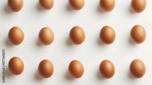 Isolated Brown Eggs Arranged in a Clean Pattern on a White Background, Perfect for Culinary Themes and Natural Product Photography photo