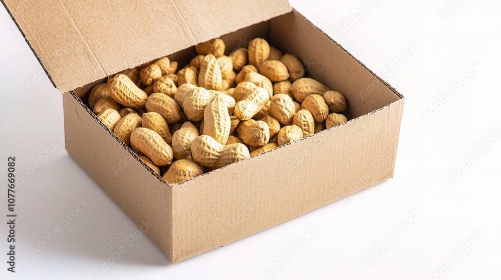 Cardboard Box Filled with Styrofoam Peanuts Isolated on a White Background, Ideal for Packaging or Shipping Applications, Perfect for Stock Photo Usage Cardboard Box Filled with Styrofoam Peanuts Isolated on a White Background, Ideal for Packaging or Shipping Applications, Perfect for Stock Photo Usage