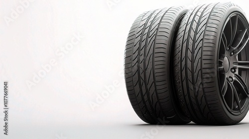 High-Quality Isolated Image of Three Premium Car Tires on a Clean White Background Perfect for Automotive or Transportation-related Projects