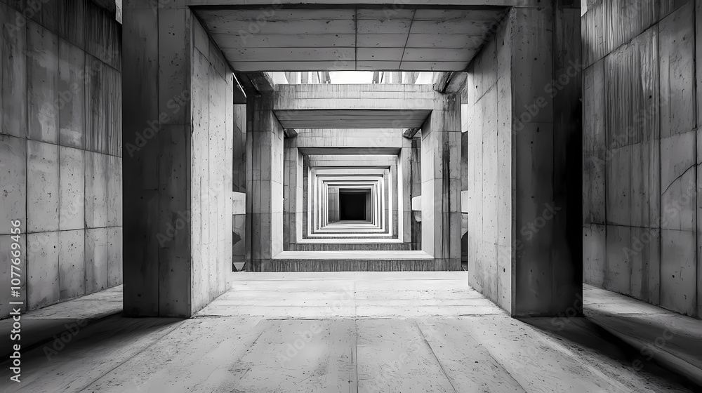 Abstract architecture background. empty rough concrete interior. Monochrome. Illustration