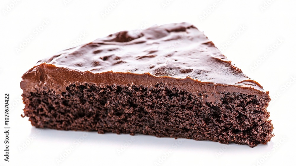 Delicious Slice of Rich Chocolate Cake Isolated on White Background Perfect for Dessert or Bakery Themes Delicious Slice of Rich Chocolate Cake Isolated on White Background Perfect for Dessert or Bakery Themes