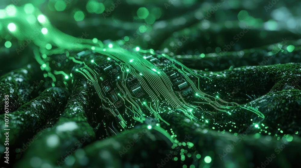 Futuristic Green Circuitry with Organic Texture Futuristic Green Circuitry with Organic Texture