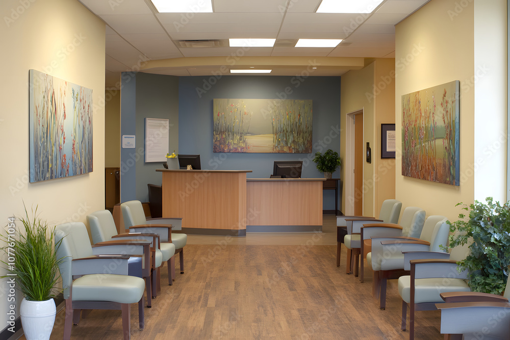 A welcoming reception area with seating and artwork, designed for patient comfort. A welcoming reception area with seating and artwork, designed for patient comfort.