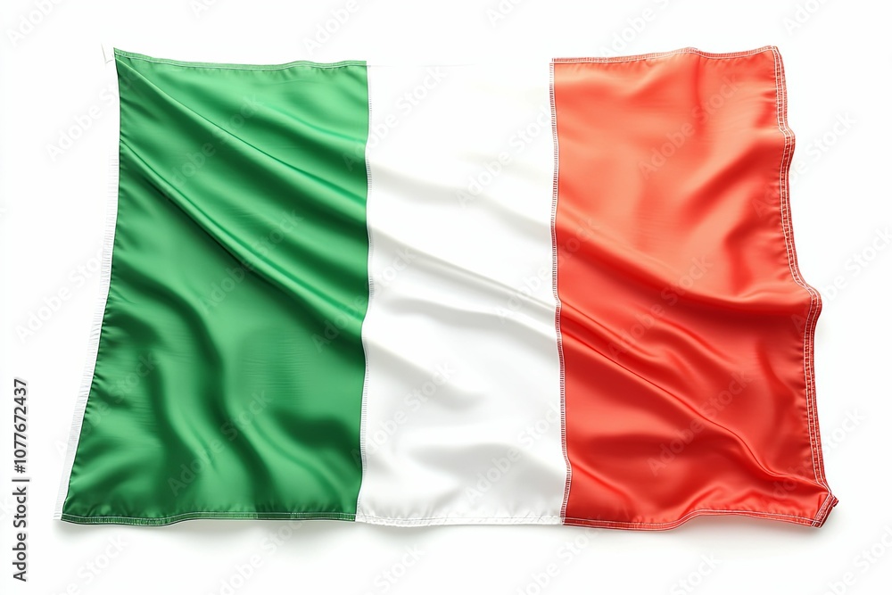 A Waving Italian Flag Displayed on a White Background A Waving Italian Flag Displayed on a White Background