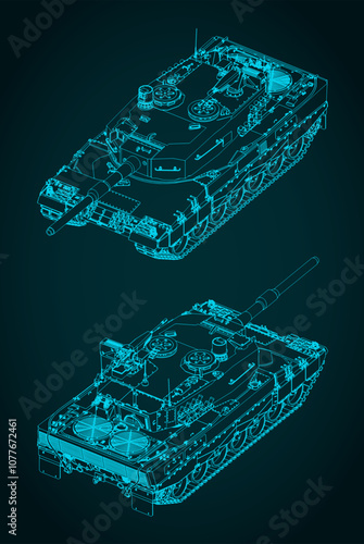 Leopard 2 tank isometric blueprints