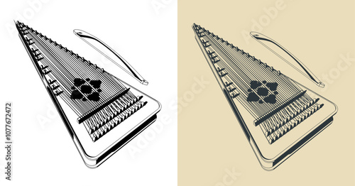 Psaltery ancient multi-stringed musical instrument