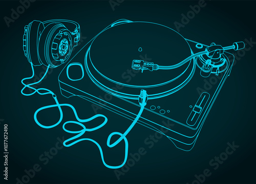 Turntable and headphones illustration