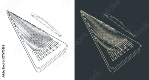 Psaltery instrument illustrations