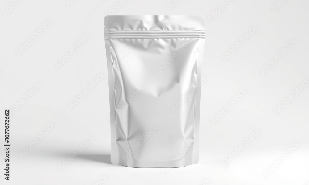 silver foil stand up pouch with sleek design, perfect for packaging various products. Ideal for food, snacks, or other items, showcasing versatility and modern aesthetics silver foil stand up pouch with sleek design, perfect for packaging various products. Ideal for food, snacks, or other items, showcasing versatility and modern aesthetics