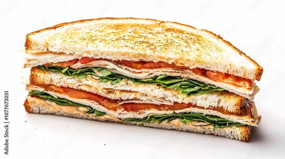 Delicious Club Sandwich with Layers of Fresh Ingredients Isolated on White Background Perfect for Food Photography and Culinary Promotions Delicious Club Sandwich with Layers of Fresh Ingredients Isolated on White Background Perfect for Food Photography and Culinary Promotions
