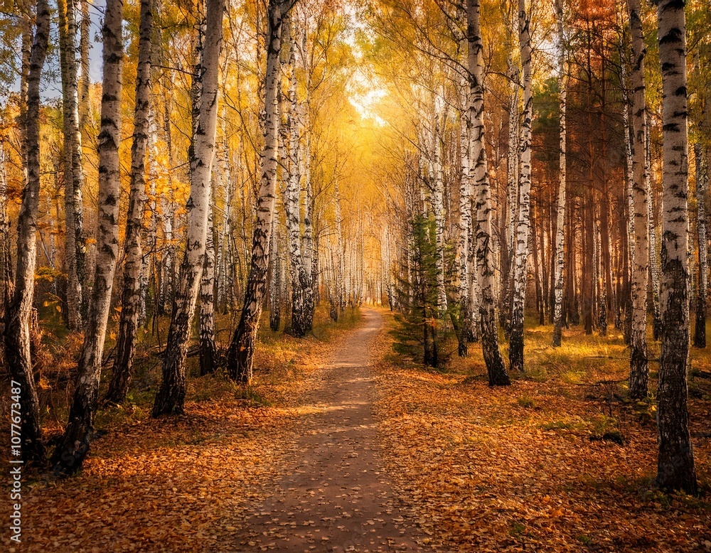 Obraz premium Birch Forest in Fall Colors