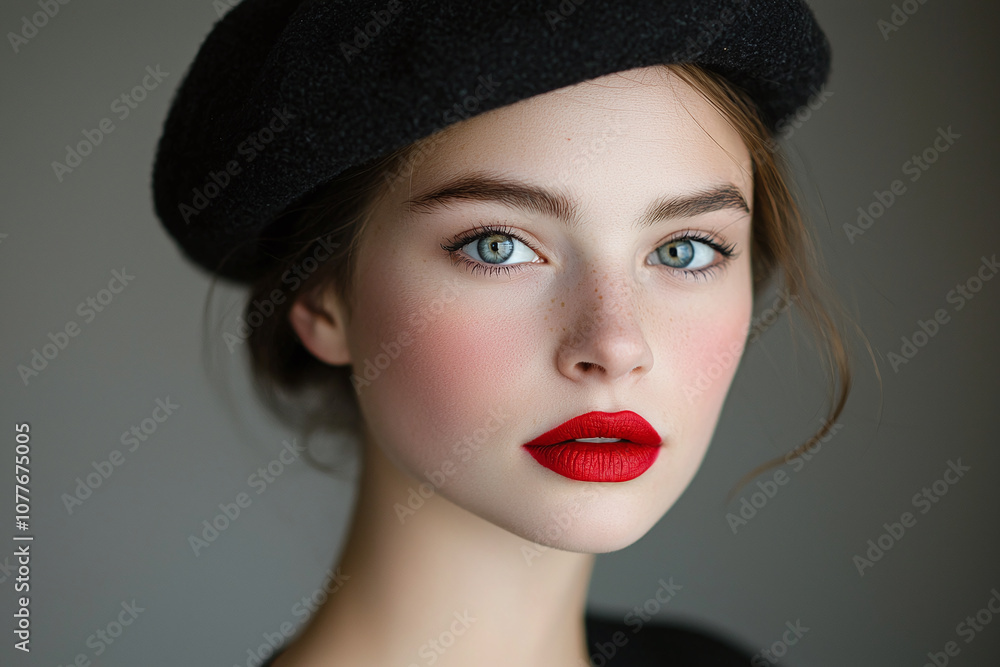 custom made wallpaper toronto digitala woman sporting bold red lipstick and a classic beret.