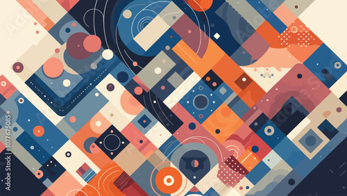 An abstract background illustration made up of layered geometric shapes. The design should be visually engaging yet subtle enough to use as a backdrop for text