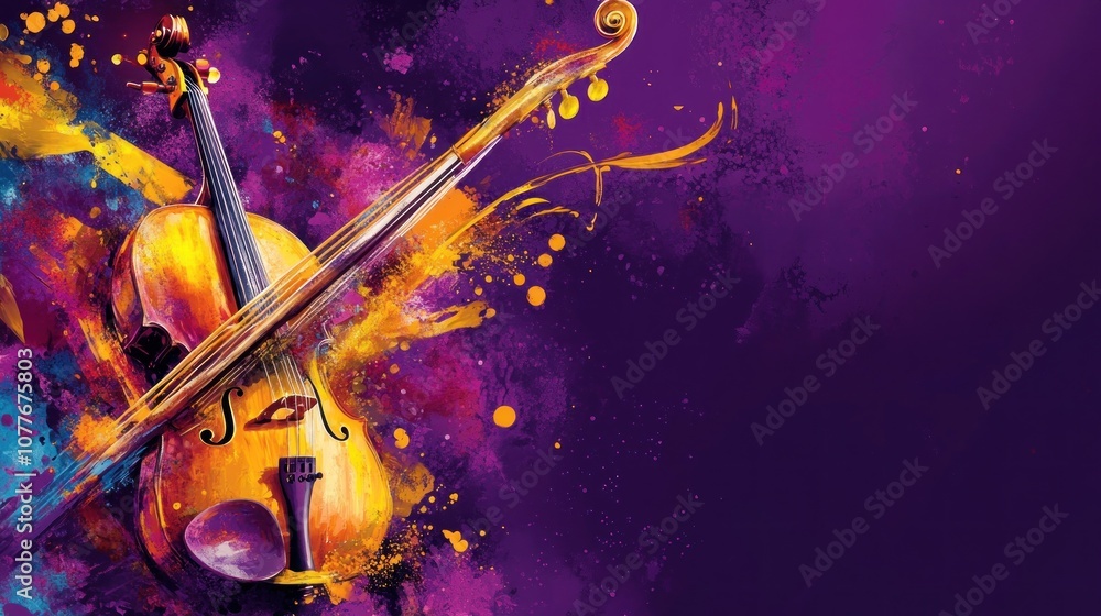 Fototapeta premium Violin with Abstract Background Splashes