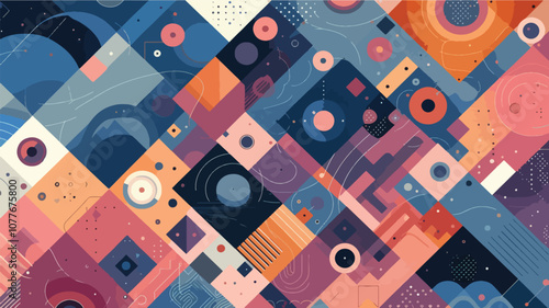 An abstract background illustration made up of layered geometric shapes. The design should be visually engaging yet subtle enough to use as a backdrop for text