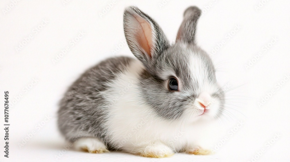 Fototapeta premium Adorable and Cute Bunny Rabbit Isolated on a White Background Ideal for Symbolizing Innocence and Playfulness in Various Creative Projects