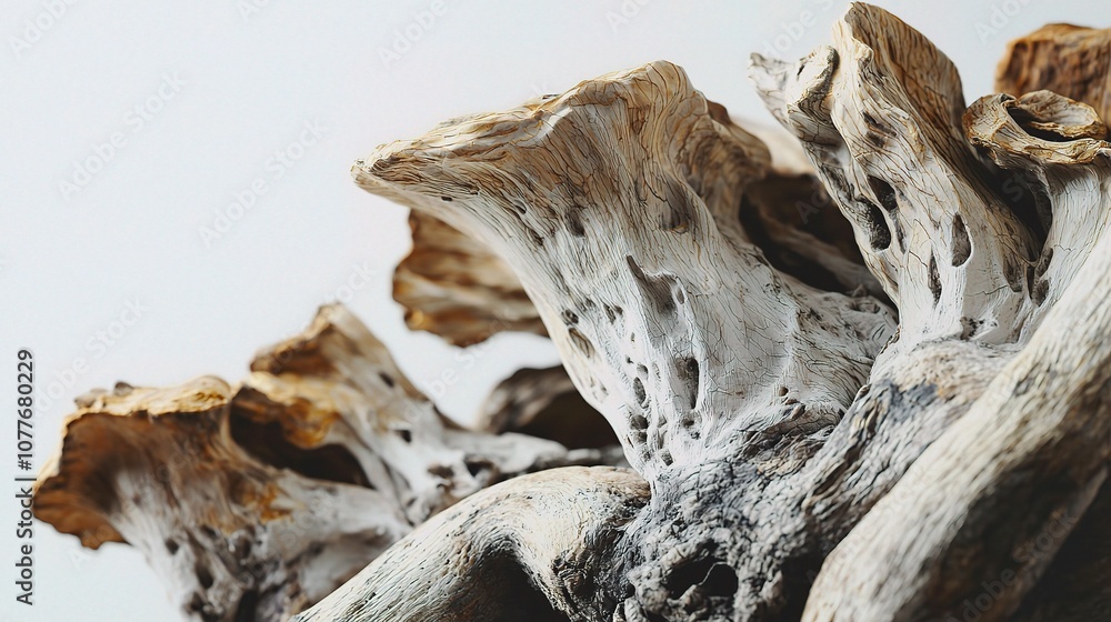 Detailed Close-Up of Dried Tuckahoe Root with Unique Texture and Colors on a White Background, Ideal for Natural Material and Botanical Themes Detailed Close-Up of Dried Tuckahoe Root with Unique Texture and Colors on a White Background, Ideal for Natural Material and Botanical Themes
