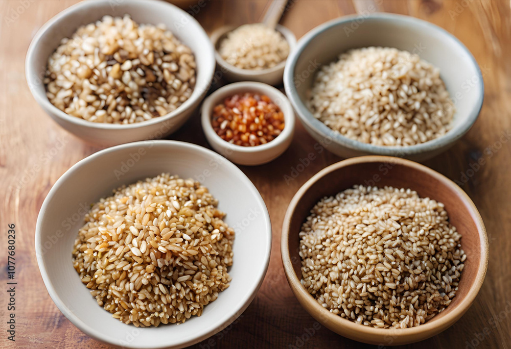 Quinoa, Bulgur, and Brown Rice in Bowls Quinoa, Bulgur, and Brown Rice in Bowls
