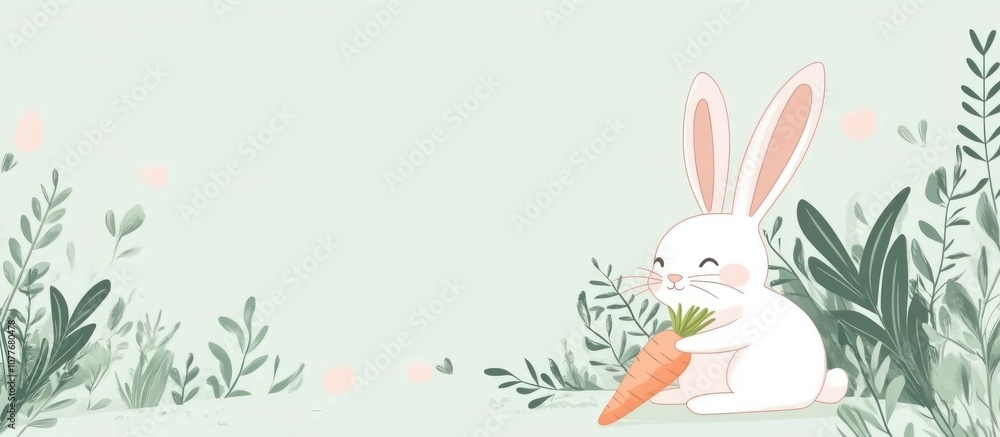Cute vector of a rabbit with a carrot, bright and pastel colors, flat design Cute vector of a rabbit with a carrot, bright and pastel colors, flat design