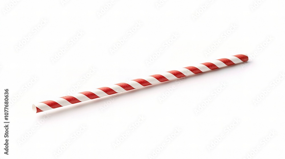 Fototapeta premium Eco-Friendly Biodegradable Paper Drinking Straw in Red and White Stripes for Sustainable Beverage Enjoyment, Ideal for Parties and Events