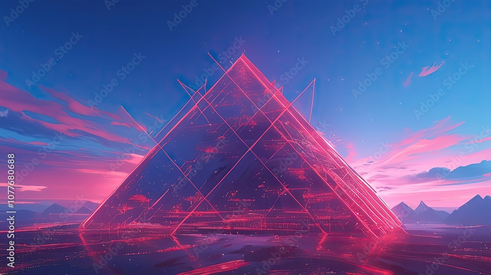 Illuminated Pyramid in a Pink and Blue Sky Illuminated Pyramid in a Pink and Blue Sky