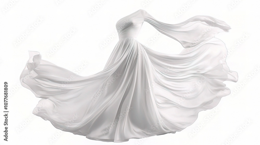 Elegant White Dress Flowing Gracefully in a Soft and Dreamy Isolated Setting Perfect for Fashion and Style Inspiration Elegant White Dress Flowing Gracefully in a Soft and Dreamy Isolated Setting Perfect for Fashion and Style Inspiration