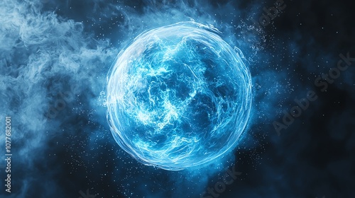 Water element swirling within a glowing orb, energy effect, 3D illustration