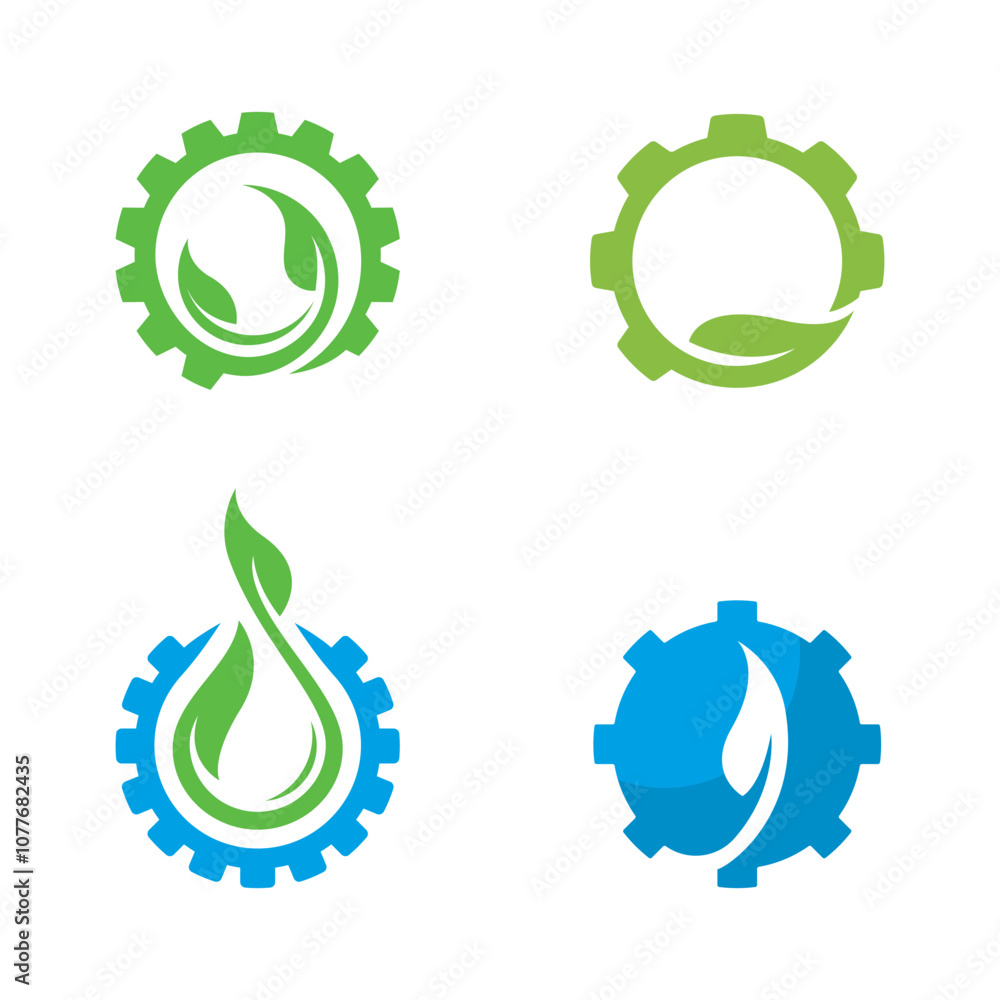 Eco Technology logo vector icon design. Natural logo Vector, leaf and Gear logo vector Icon illustration Eco Technology logo vector icon design. Natural logo Vector, leaf and Gear logo vector Icon illustration