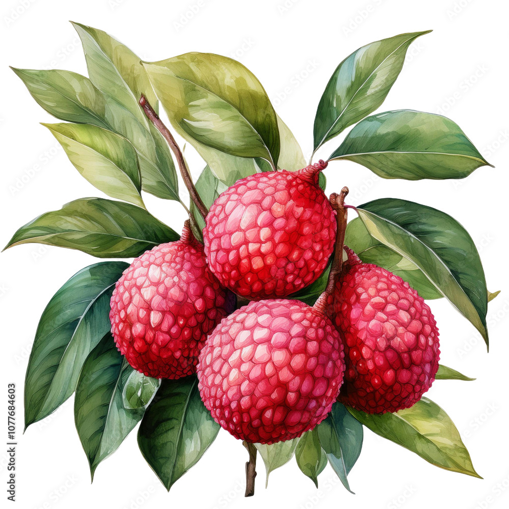 Watercolor Lychee Fruit Cluster Illustration Painted Red Botanical Art Isolated Background Floral Clipart Watercolor Lychee Fruit Cluster Illustration Painted Red Botanical Art Isolated Background Floral Clipart