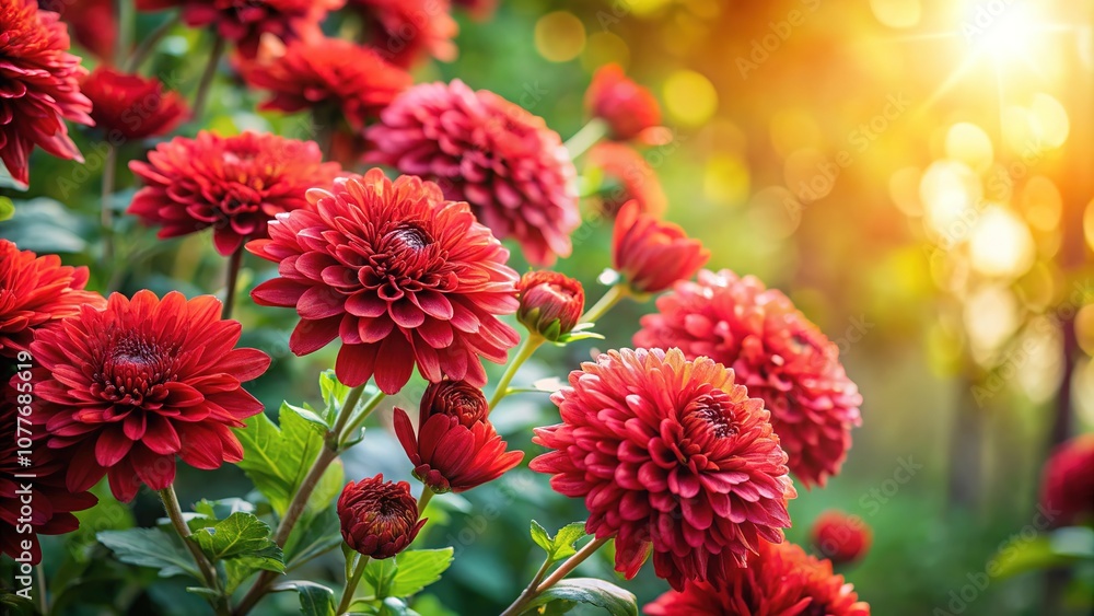 AI-created close-up: rich red chrysanthemum blooms. AI-created close-up: rich red chrysanthemum blooms.