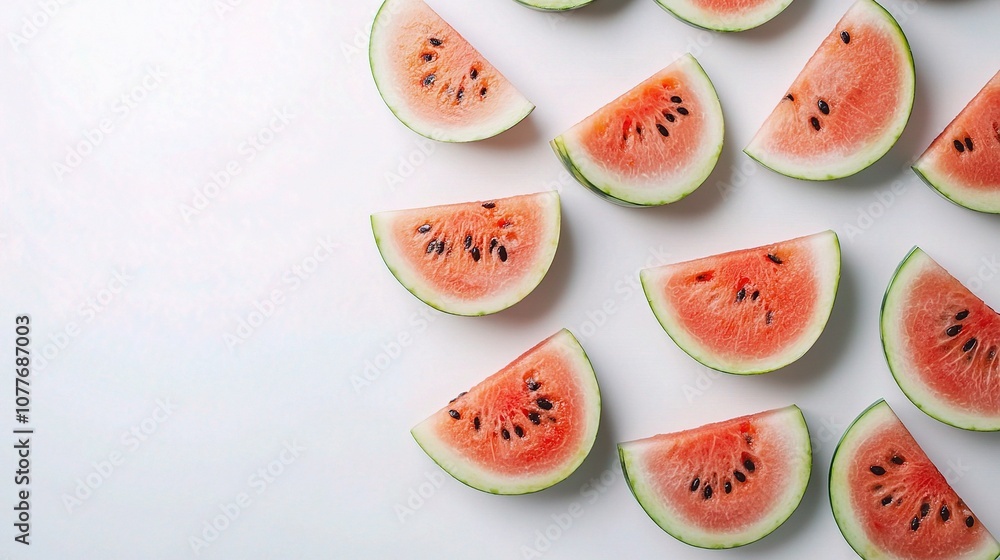 Freshly Cut Watermelon Slices Isolated on Clean White Background Perfect for Food Photography, Summer Recipes, and Healthy Snack Concepts Freshly Cut Watermelon Slices Isolated on Clean White Background Perfect for Food Photography, Summer Recipes, and Healthy Snack Concepts