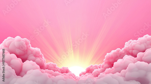 Soft pink clouds with radiant sunlight creating dreamy atmosphere