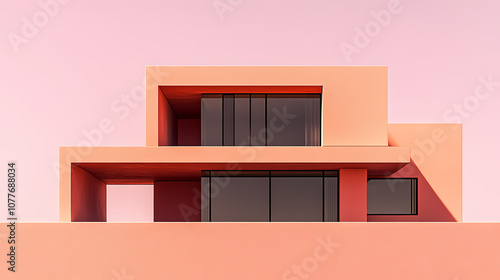 Minimalist monochrome orange house model on pink background. simple architecture, contemporary design, isolated. conceptual real estate image. Monochrome. Illustration