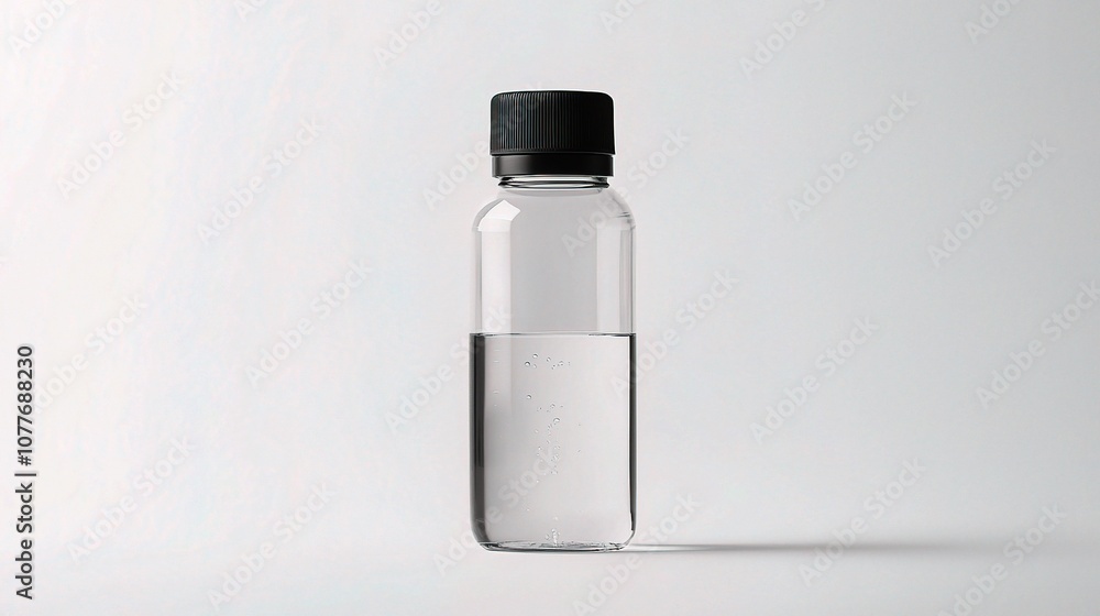 Isolated Image of a Clear Water Bottle with Black Cap on White Background Ideal for Product Display and Photography Needs Isolated Image of a Clear Water Bottle with Black Cap on White Background Ideal for Product Display and Photography Needs