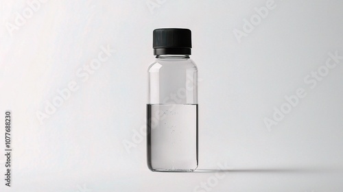 Isolated Image of a Clear Water Bottle with Black Cap on White Background Ideal for Product Display and Photography Needs