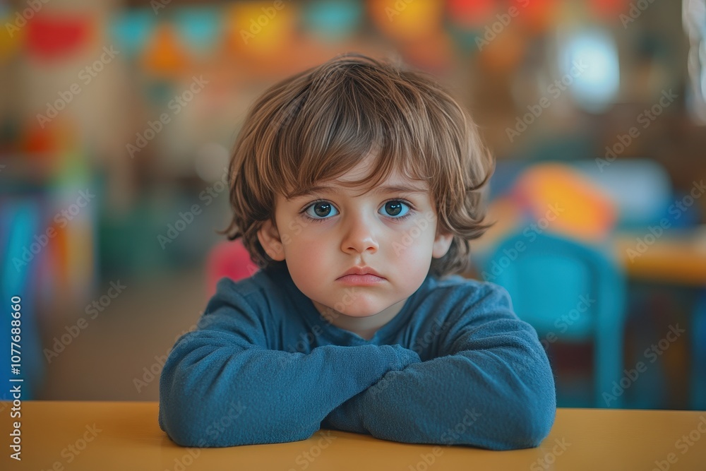 Pensive Child with Brown Hair in Bright Environment Pensive Child with Brown Hair in Bright Environment