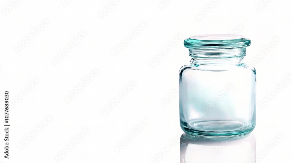 Clear Glass Jar with Lid Isolated on White Background Perfect for Storage and Organization, Ideal for Various Uses Including Home, Kitchen, and Craft Projects