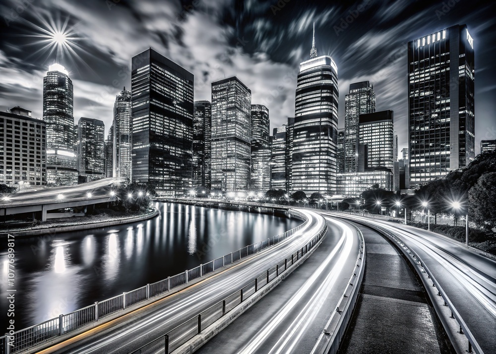 Black and White Cityscape Long Exposure Art Black and White Cityscape Long Exposure Art
